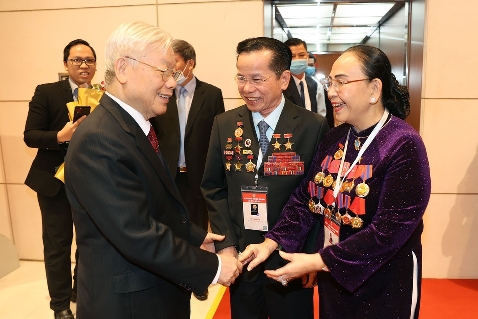 Tổng Bí thư, Chủ tịch nước Nguyễn Phú Trọng với các đại biểu. (Ảnh: Trí Dũng/TTXVN)