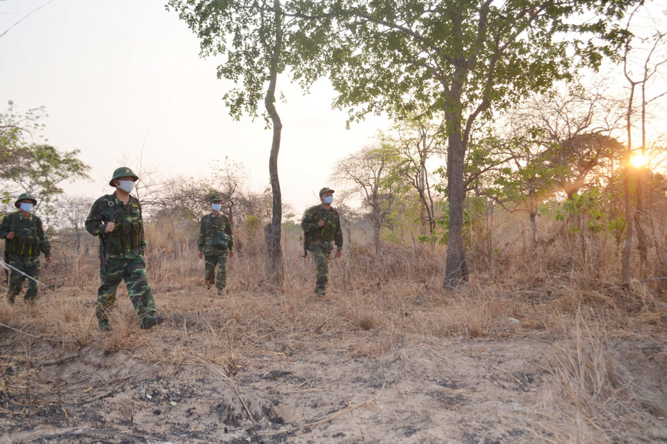 Lực lượng Bộ đội Biên phòng tỉnh Đắk Lắk tổ chức tuần tra cơ động trên tuyến biên giới nhằm ngăn chặn xâm nhập trái phép. (Nguồn: TTXVN)