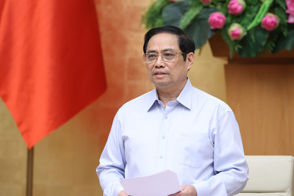 Thủ tướng Phạm Minh Chính phát động phong trào thi đua đặc biệt Cả nước đoàn kết, chung sức, đồng lòng, thi đua phòng chống và chiến thắng đại dịch COVID-19. (Ảnh: Dương Giang/TTXVN)