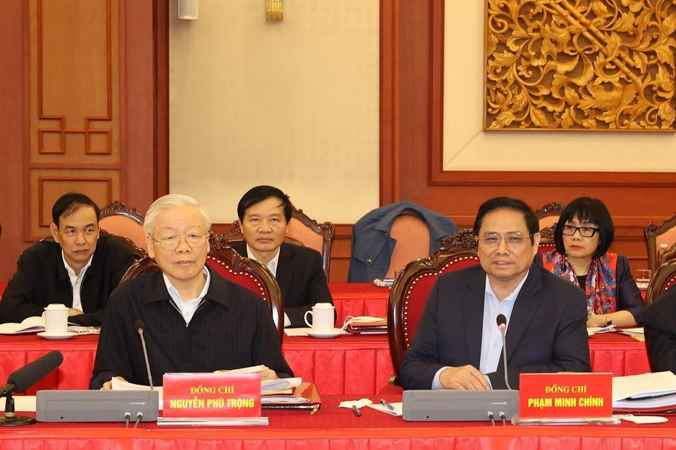 Ông Phạm Minh Chính, Ủy viên Bộ Chính trị, Thủ tướng Chính phủ, phát biểu tại buổi họp. (Ảnh: Trí Dũng/TTXVN)