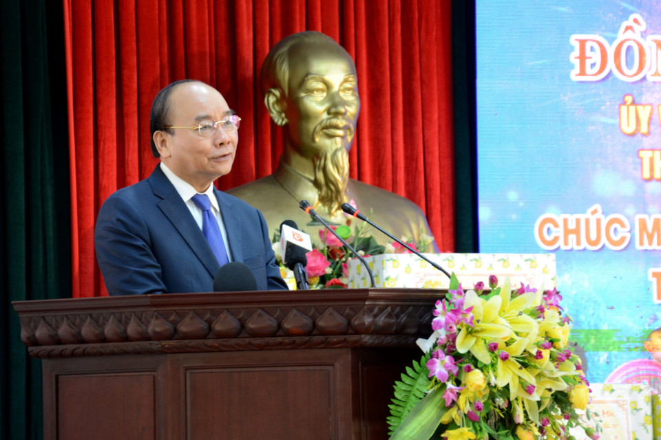Thủ tướng Nguyễn Xuân Phúc phát biểu tại Bộ Chỉ huy Bộ đội Biên phòng thành phố Đà Nẵng. (Ảnh: Quốc Dũng/TTXVN)