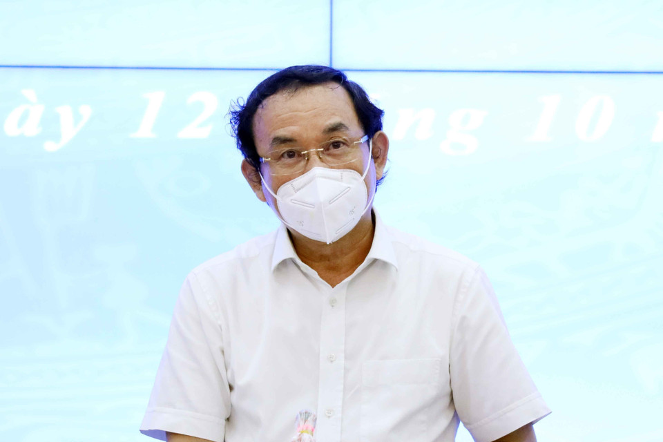 Ông Nguyễn Văn Nên, Ủy viên Bộ Chính trị, Bí thư Thành ủy Thành ủy Hồ Chí Minh, phát biểu. (Ảnh: Thống Nhất/TTXVN)