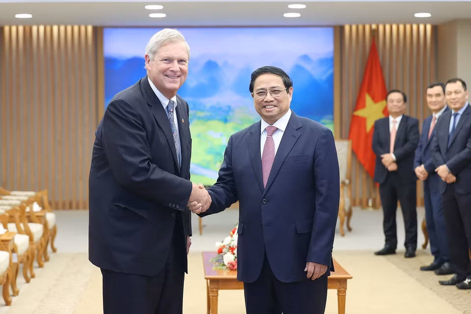 Chiều 19/4, tại Hà Nội, Thủ tướng Phạm Minh Chính tiếp ông Thomas Vilsack, Bộ trưởng Nông nghiệp Hoa Kỳ (USDA), sang thăm và làm việc tại Việt Nam. (Ảnh: Dương Giang/TTXVN)