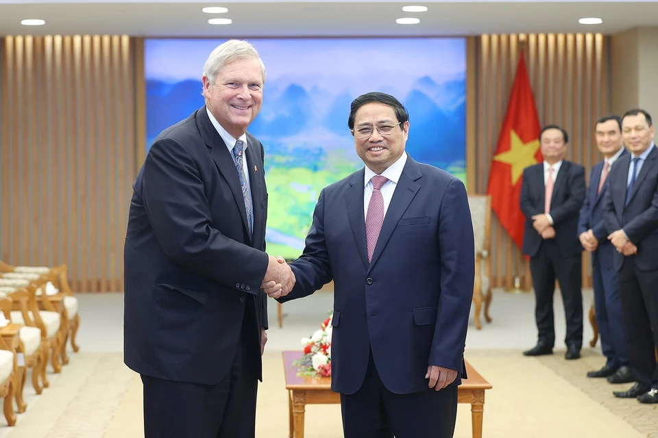 Chiều 19/4, tại Hà Nội, Thủ tướng Phạm Minh Chính tiếp ông Thomas Vilsack, Bộ trưởng Nông nghiệp Hoa Kỳ (USDA), sang thăm và làm việc tại Việt Nam. (Ảnh: Dương Giang/TTXVN)