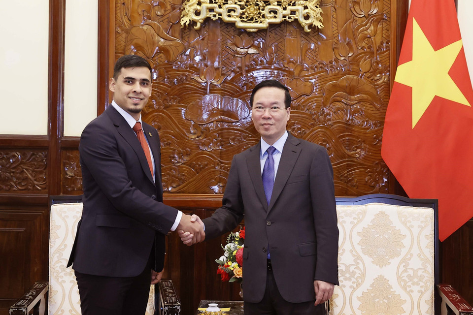 Chủ tịch nước Võ Văn Thưởng tiếp Đại sứ Venezuela Juan Carlos Fernandes Juarez. (Ảnh: Thống Nhất/TTXVN)