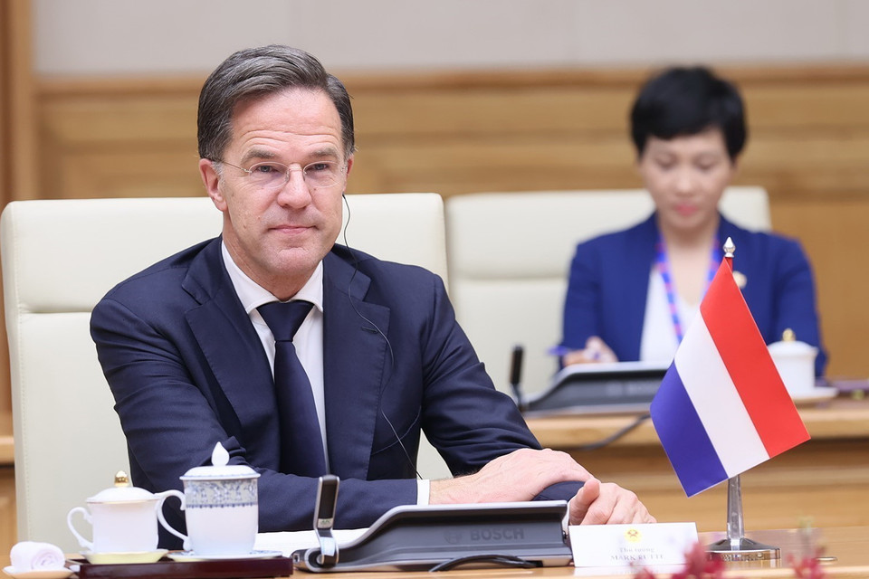 Thủ tướng Hà Lan Mark Rutte phát biểu tại cuộc hội đàm. (Ảnh: Dương Giang/TTXVN)