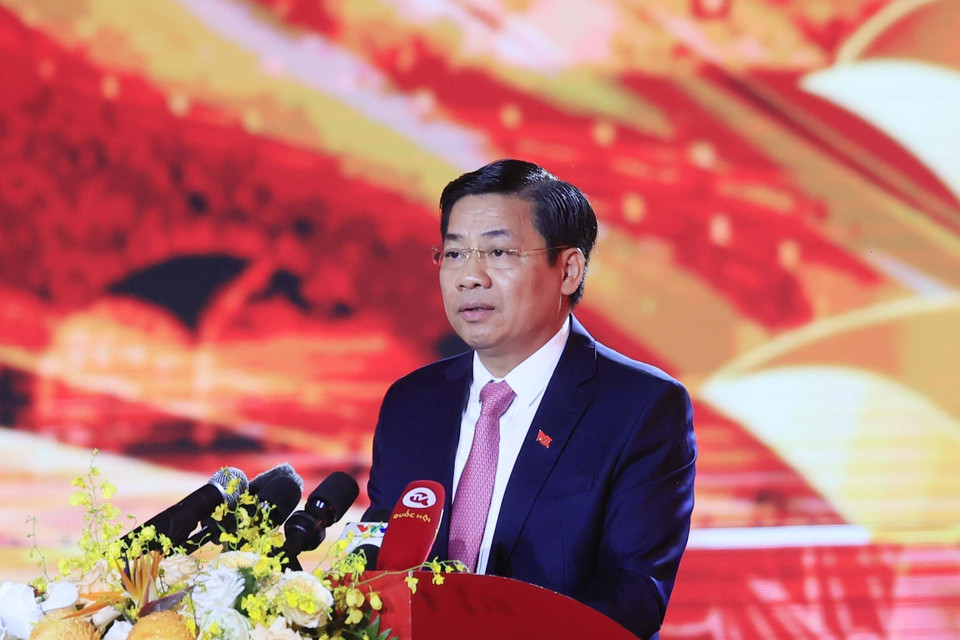 Bí thư Tỉnh ủy Bắc Giang Dương Văn Thái đọc diễn văn tại Lễ Kỷ niệm. (Ảnh: Thống Nhất/TTXVN)