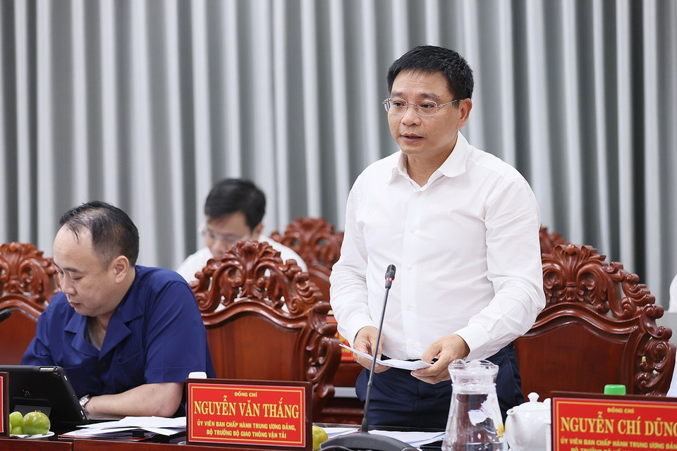 Bộ trưởng Bộ Giao thông Vận tải Nguyễn Văn Thắng phát biểu. (Ảnh: Dương Giang/TTXVN)