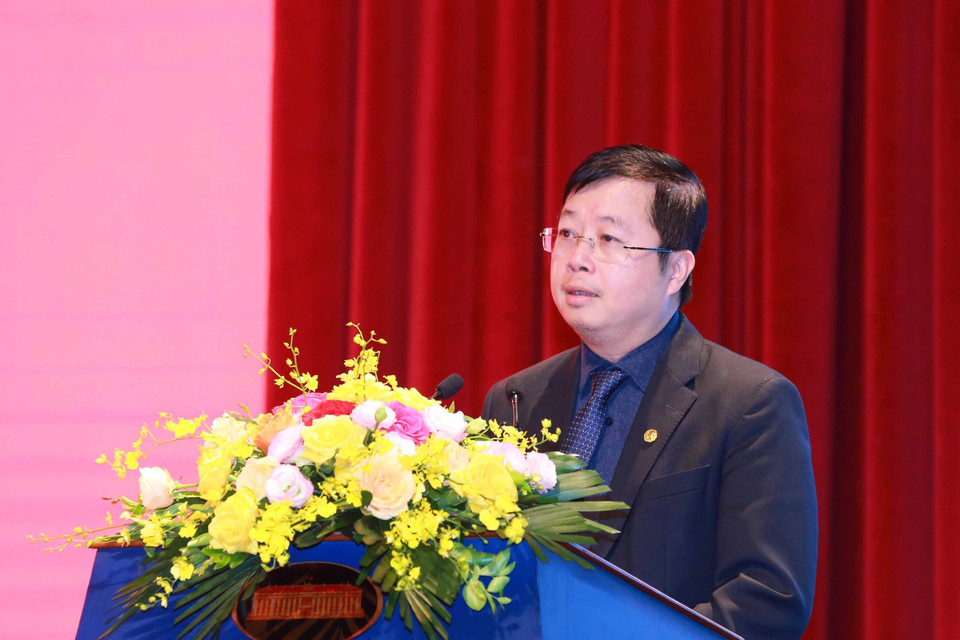 Thứ trưởng Bộ Thông tin và Truyền thông Nguyễn Thanh Lâm phát biểu tại hội nghị. (Ảnh: Phương Hoa/TTXVN)