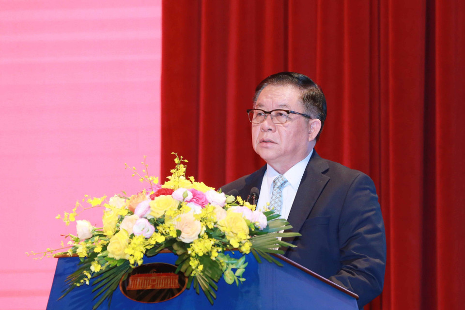 Ông Nguyễn Trọng Nghĩa, Bí thư Trung ương Đảng, Trưởng Ban Tuyên giáo Trung ương, Trưởng Ban Chỉ đạo Công tác Thông tin Đối ngoại phát biểu kết luận. (Ảnh: Phương Hoa/TTXVN)