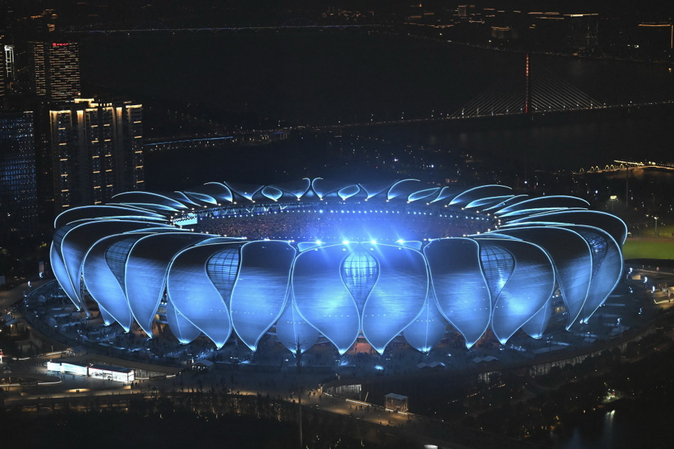 Quang cảnh Sân vận động Olympic Hàng Châu (Trung Quốc) trước Lễ Bế mạc ASIAD 2023, ngày 8/10. (Ảnh: THX/TTXVN)