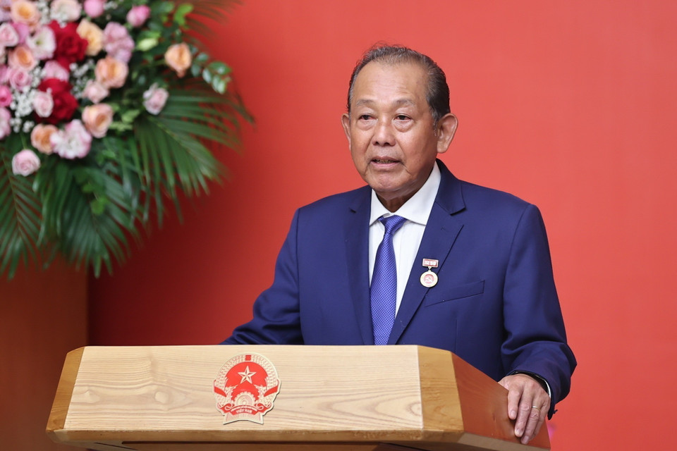 Ông Trương Hòa Bình - nguyên Ủy viên Bộ Chính trị, nguyên Phó Thủ tướng Thường trực Chính phủ phát biểu. (Ảnh: Dương Giang/TTXVN)