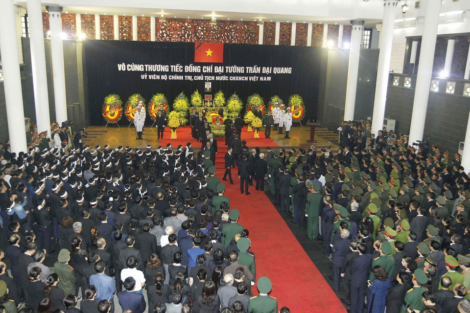 Quang cảnh Lễ truy điệu Chủ tịch nước Trần Đại Quang. (Nguồn: TTXVN)