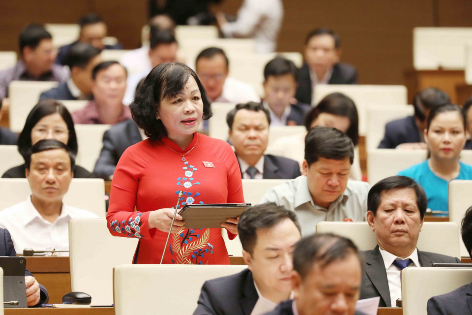 Đại biểu Quốc hội tỉnh Đồng Tháp Nguyễn Thị Mai Hoa phát biểu. (Ảnh: Phương Hoa/TTXVN)