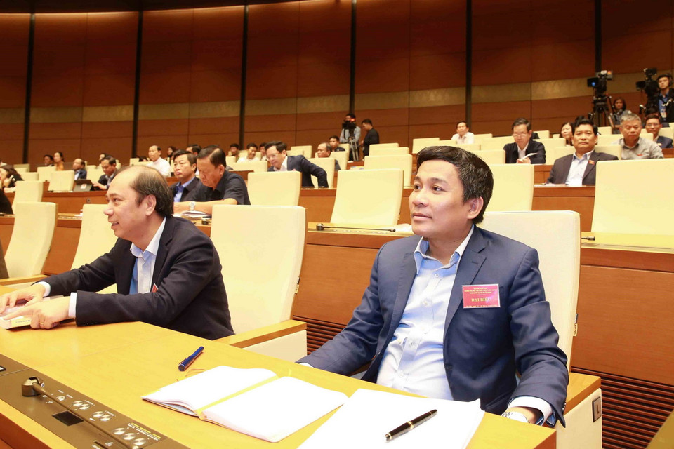 Các đại biểu dự Hội nghị tại điểm cầu chính - Phòng họp Diên Hồng, Nhà Quốc hội (Hà Nội).(Ảnh: Phương Hoa/TTXVN)