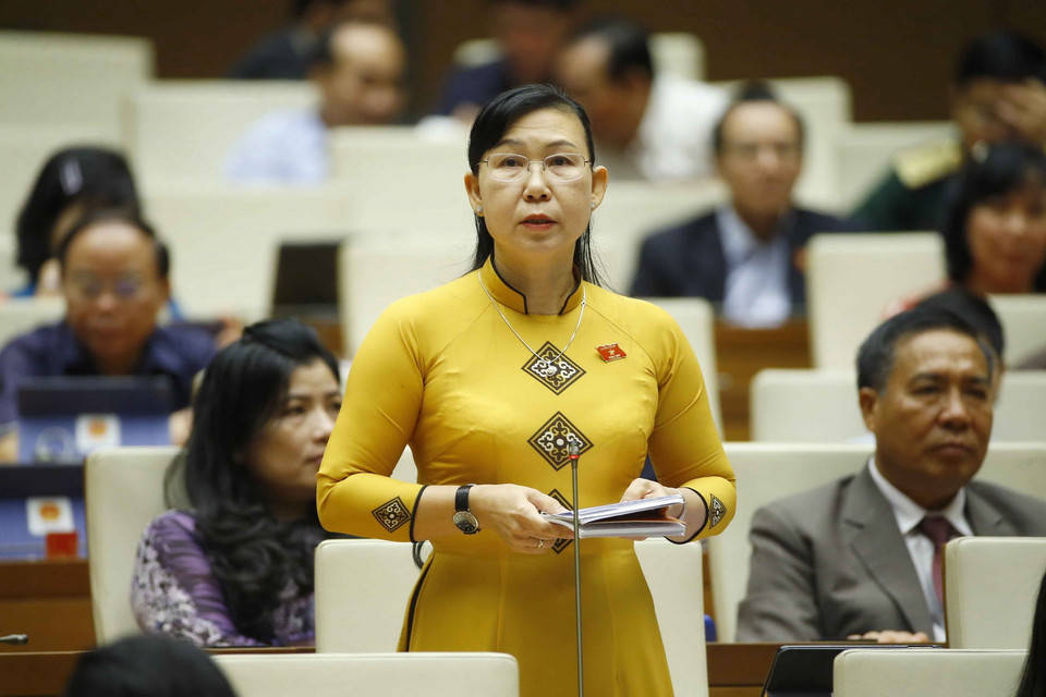 Đại biểu Quốc hội tỉnh Long An Phan Thị Mỹ Dung phát biểu ý kiến. (Ảnh: Doãn Tấn/TTXVN)