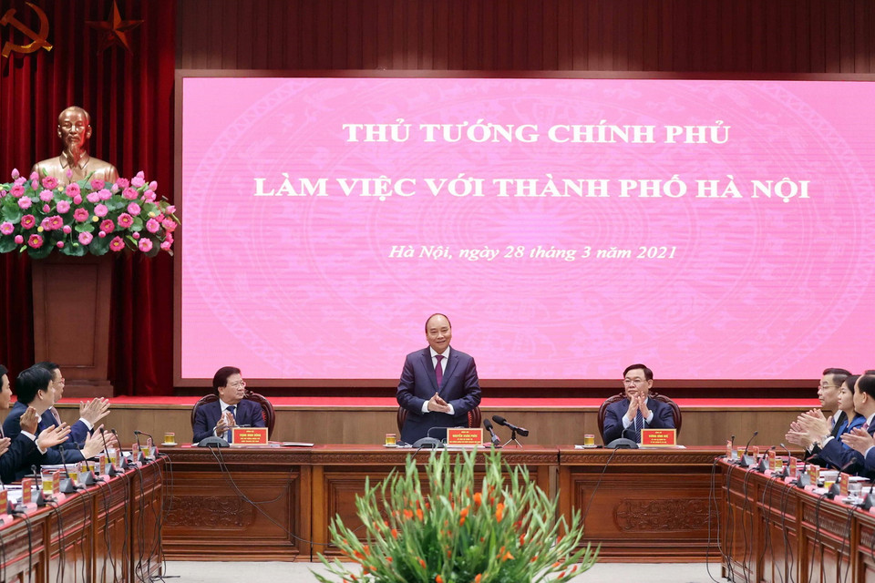 Thủ tướng Nguyễn Xuân Phúc phát biểu tại buổi làm việc. (Ảnh: Thống Nhất/TTXVN)