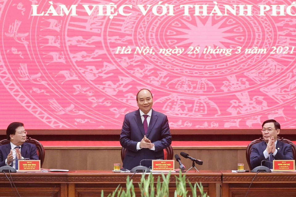 Thủ tướng Nguyễn Xuân Phúc phát biểu tại buổi làm việc. (Ảnh: Thống Nhất/TTXVN)