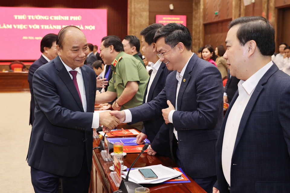 Thủ tướng Nguyễn Xuân Phúc và các đại biểu. (Ảnh: Thống Nhất/TTXVN)