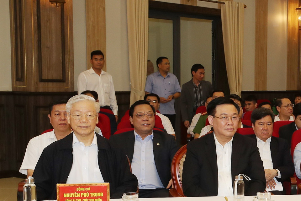 Tổng Bí thư, Chủ tịch nước Nguyễn Phú Trọng tại Hội nghị lấy ý kiến nhận xét và tín nhiệm cử tri nơi cư trú. (Ảnh: Trí Dũng/TTXVN)