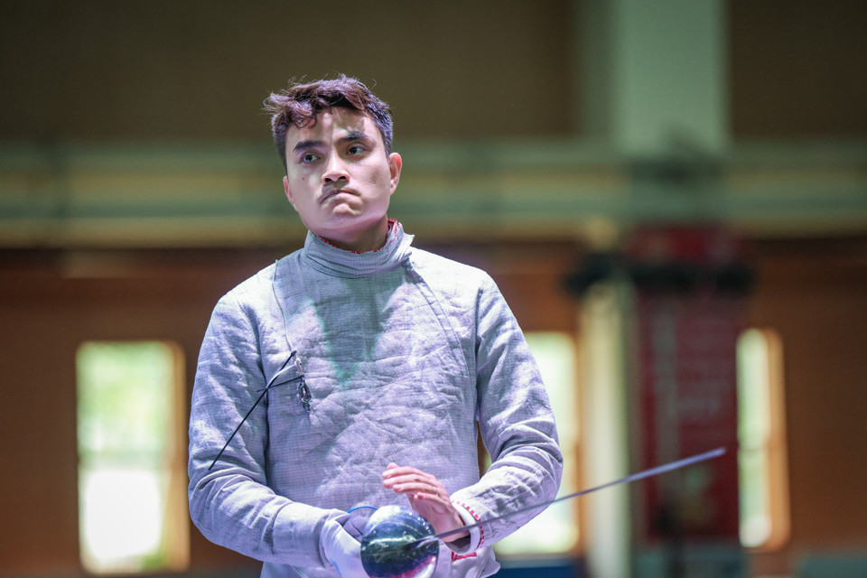 Chiều 13/5 tại tại Cung Điền kinh trong nhà (Hà Nội) đã diễn ra chung kết nội dung kiếm chém cá nhân nam SEA Games 31. (Ảnh: Minh Sơn/Vietnam+)