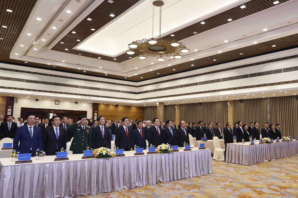 Quang cảnh Lễ trao Huân chương của Đảng Nhà nước Cộng hòa Dân chủ Nhân dân Lào tặng các lãnh đạo cấp cao Đảng, Nhà nước Việt Nam. (Ảnh: Thống Nhất/TTXVN)