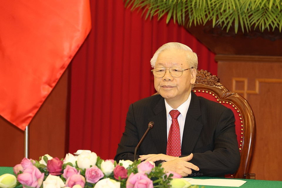 Tổng Bí thư Nguyễn Phú Trọng hội đàm với Tổng thống Hàn Quốc Yoon Suk-yeol. (Ảnh: Trí Dũng/TTXVN)