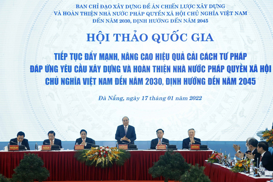 Chủ tịch nước, Trưởng Ban Chỉ đạo xây dựng Đề án chủ trì hội thảo. (Ảnh: Thống Nhất/TTXVN)
