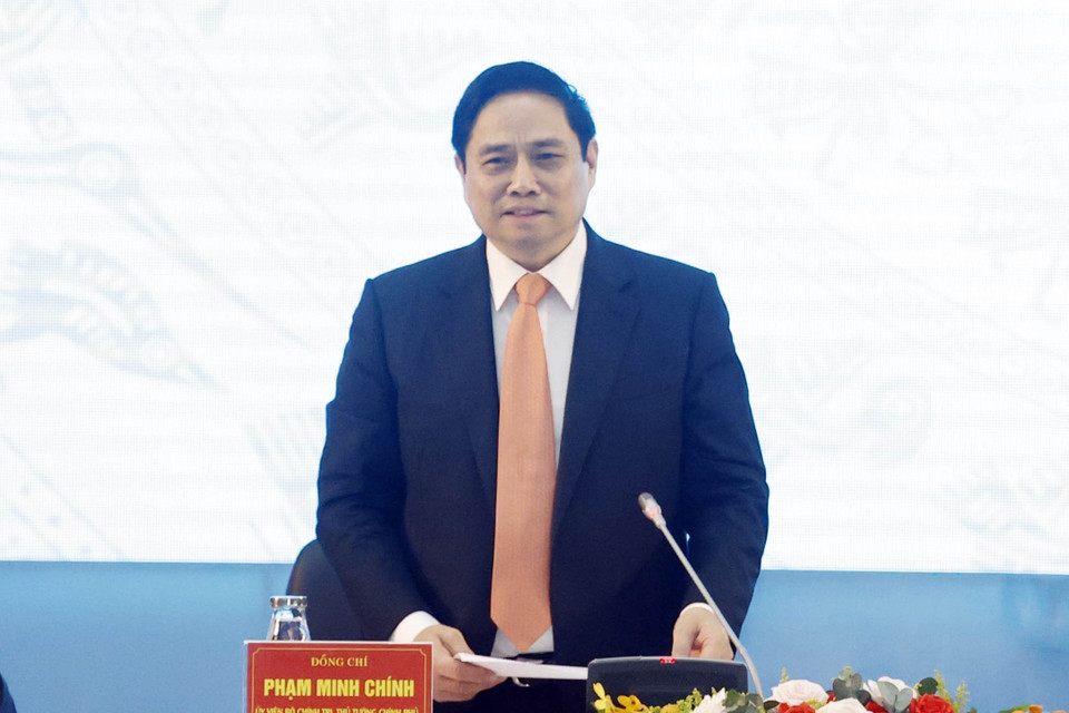 Thủ tướng Chính phủ Phạm Minh Chính điều hành hội thảo. (Ảnh: Thống Nhất/TTXVN)