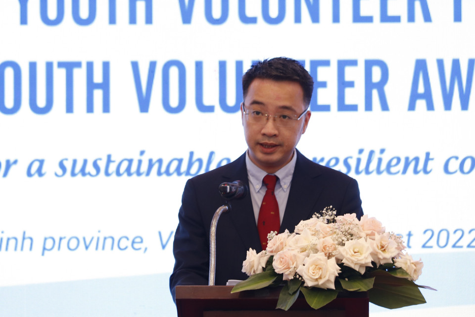 Ông Nguyễn Tường Lâm, Bí thư Trung ương Đoàn, Phó Chủ nhiệm Thường trực Ủy ban quốc gia về thanh niên Việt Nam phát biểu tại Lễ khai mạc. (Ảnh: Đức Tuấn/TTXVN)