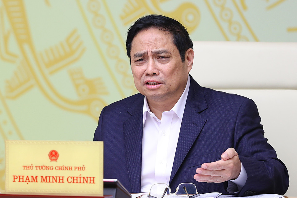 Thủ tướng Phạm Minh Chính chủ trì Hội nghị trực tuyến toàn quốc Thủ tướng Chính phủ với doanh nghiệp nhà nước. (Ảnh: Dương Giang/TTXVN)