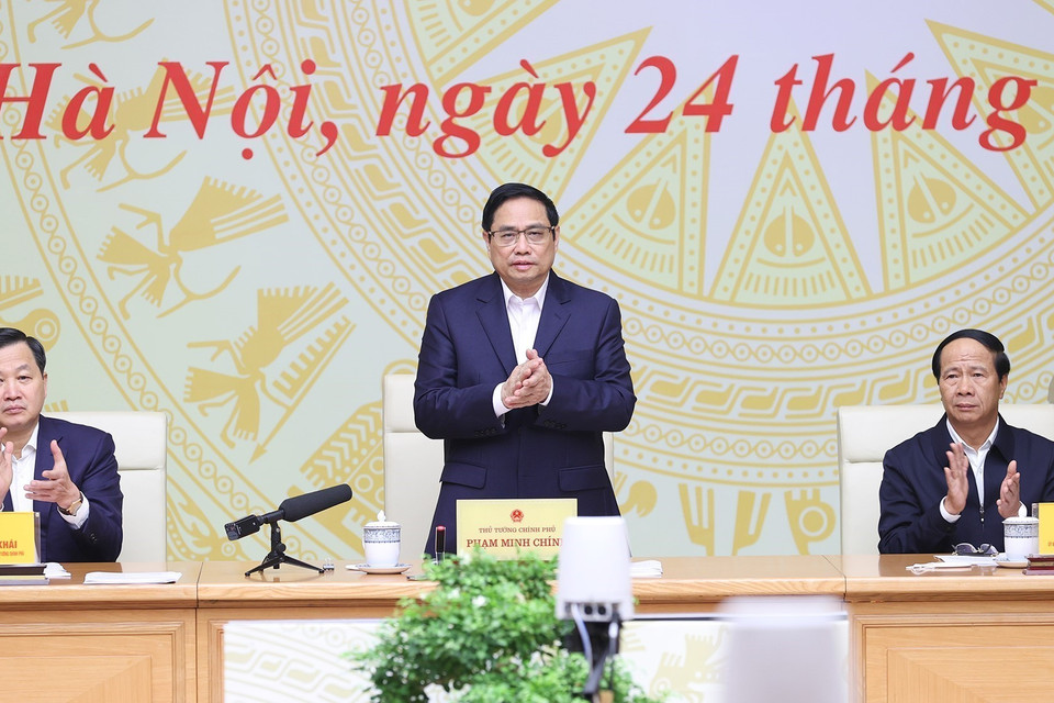 Thủ tướng Phạm Minh Chính chủ trì hội nghị. (Ảnh: Dương Giang/TTXVN)