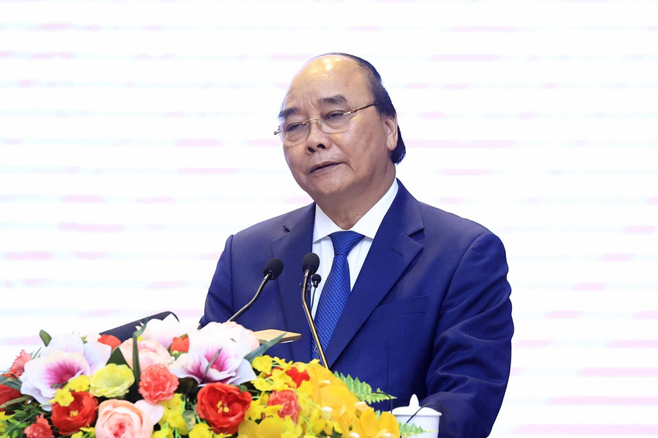 Chủ tịch nước Nguyễn Xuân Phúc phát biểu tại buổi làm việc. (Ảnh: Thống Nhất/TTXVN)