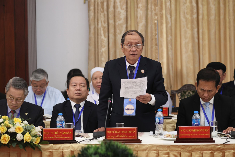 Mục sư Trần Thanh Truyện, Hội trưởng Giám mục Cơ đốc Phục lâm Việt Nam, phát biểu. (Ảnh: Dương Giang/TTXVN)
