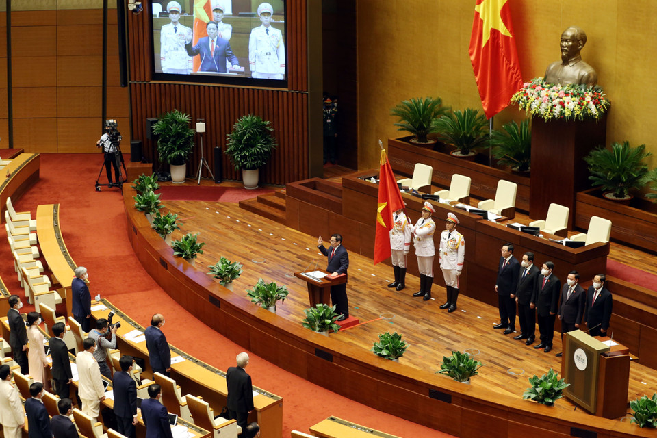 Quang cảnh Lễ tuyên thệ. (Ảnh: Phạm Kiên/TTXVN)