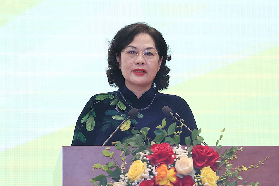 Thống đốc Ngân hàng Nhà nước Việt Nam Nguyễn Thị Hồng phát biểu khai mạc hội nghị. (Ảnh: Dương Giang/TTXVN)