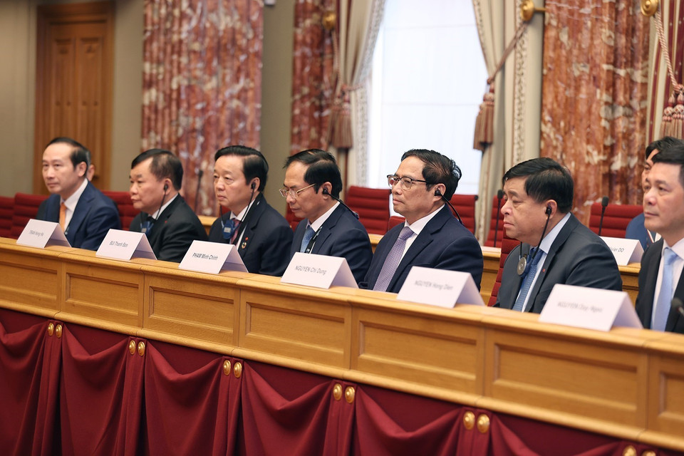 Thủ tướng Phạm Minh Chính phát biểu tại buổi hội kiến. (Ảnh: Dương Giang/TTXVN)