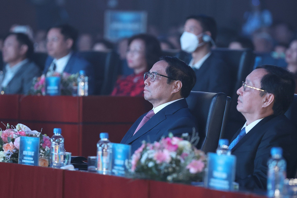 Thủ tướng Phạm Minh Chính dự chương trình Dấu ấn TECHFEST Việt Nam 2022. (Ảnh: Dương Giang/TTXVN)