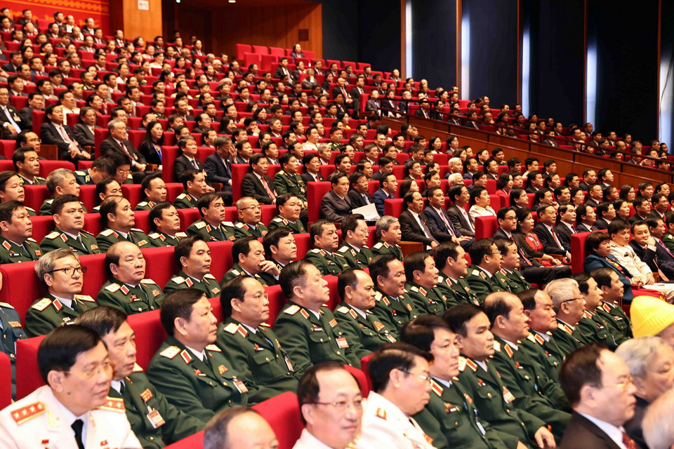 Đoàn đại biểu Đảng bộ Quân đội dự phiên khai mạc Đại hội. (Ảnh: TTXVN)