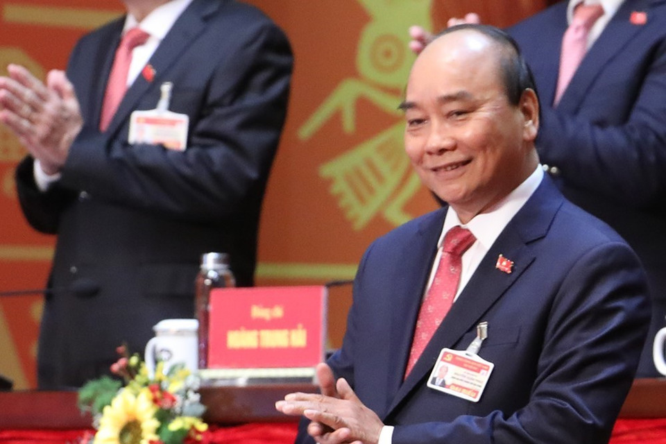 Ủy viên Bộ Chính trị, Thủ tướng Chính phủ Nguyễn Xuân Phúc tham gia Đoàn Chủ tịch Đại hội. (Ảnh: TTXVN)