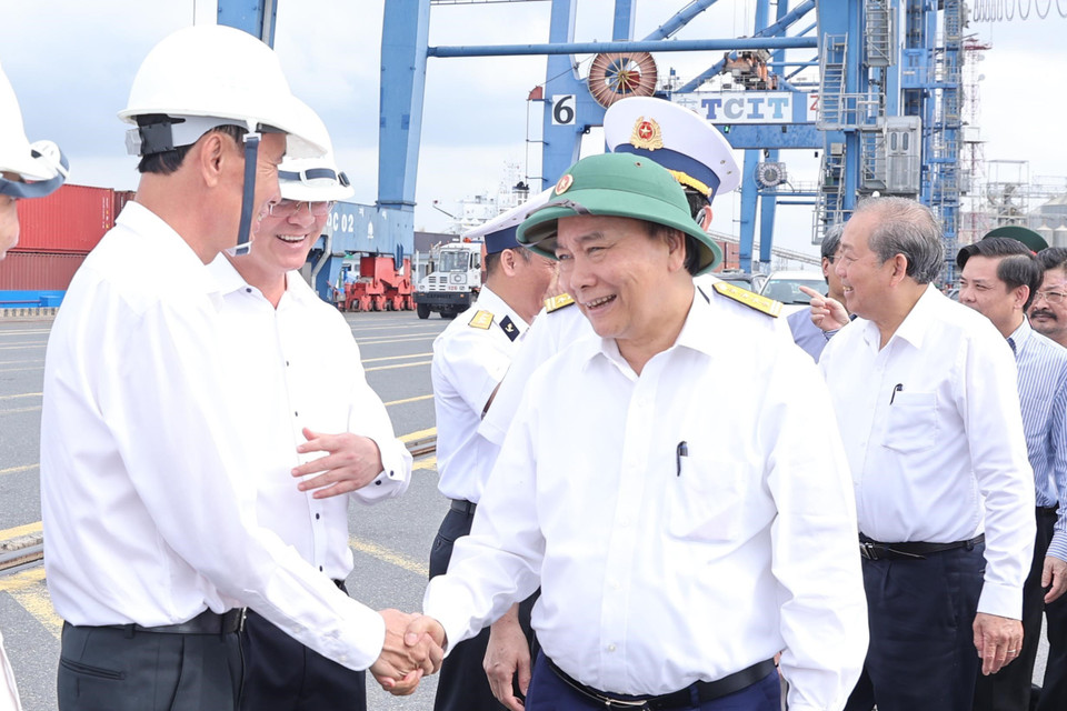 Sáng 20/3/2021, tại Thị xã Phú Mỹ, Thủ tướng Nguyễn Xuân Phúc thăm và làm việc với lãnh đạo tỉnh Bà Rịa-Vũng Tàu. (Ảnh: Thống Nhất/TTXVN)