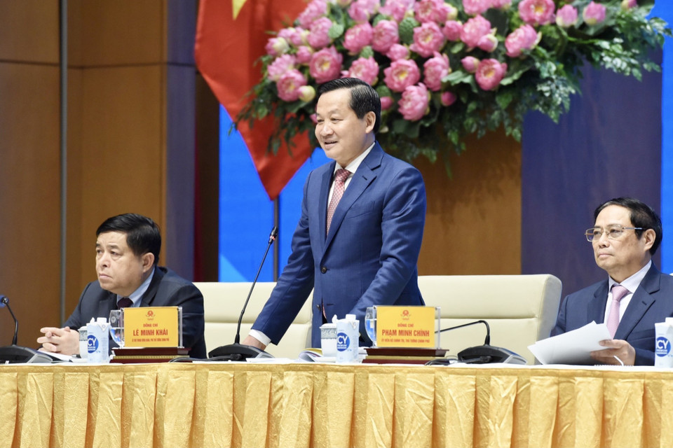 Phó Thủ tướng Lê Minh Khái phát biểu. (Ảnh: Dương Giang/TTXVN)