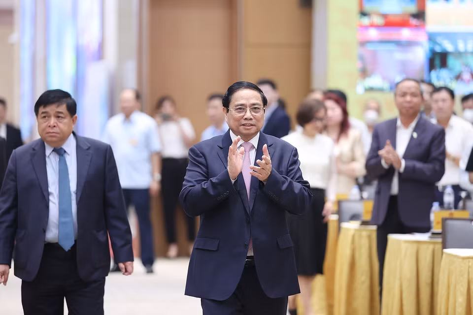 Thủ tướng Phạm Minh Chính đến dự Hội nghị công bố và triển khai Quy hoạch tổng thể quốc gia thời kỳ 2021-2030. (Ảnh: Dương Giang/TTXVN)