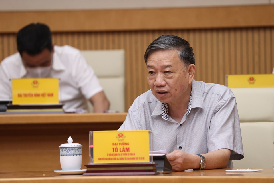 Bộ trưởng Bộ Công an Tô Lâm phát biểu. (Ảnh: Dương Giang/TTXVN)