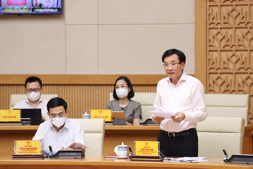 Bộ trưởng, Chủ nhiệm Văn phòng Chính phủ Trần Văn Sơn phát biểu. (Ảnh: Dương Giang/TTXVN)