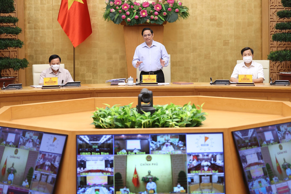 Thủ tướng Phạm Minh Chính, Trưởng Ban Chỉ đạo chủ trì làm việc với các địa phương và 9.043 xã, phường, thị trấn trên cả nước. (Ảnh: Dương Giang/TTXVN)