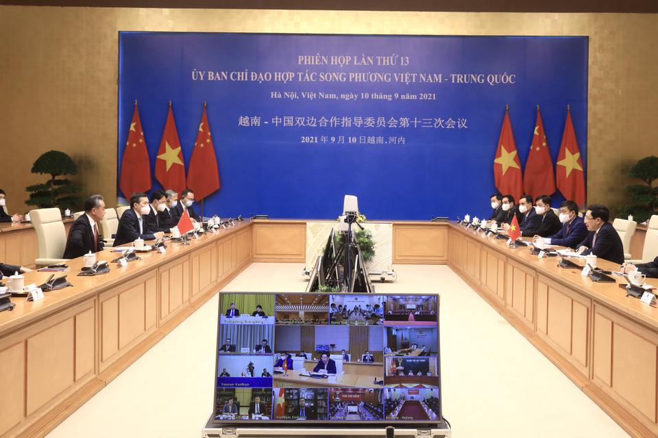 Phó Thủ tướng Thường trực Phạm Bình Minh và Ủy viên Quốc vụ, Bộ trưởng Ngoại giao Trung Quốc Vương Nghị đồng chủ trì Phiên họp lần thứ 13 Ủy ban Chỉ đạo hợp tác song phương Việt Nam-Trung Quốc. (Ảnh: Lâm Khánh/TTXVN)