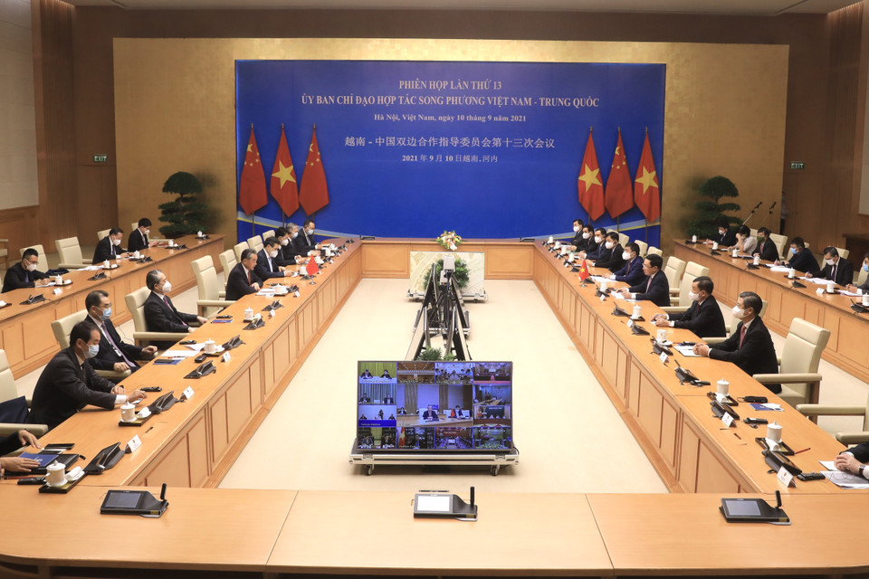 Phó Thủ tướng Thường trực Phạm Bình Minh và Ủy viên Quốc vụ, Bộ trưởng Ngoại giao Trung Quốc Vương Nghị đồng chủ trì Phiên họp lần thứ 13 Ủy ban Chỉ đạo hợp tác song phương Việt Nam-Trung Quốc. (Ảnh: Lâm Khánh/TTXVN)