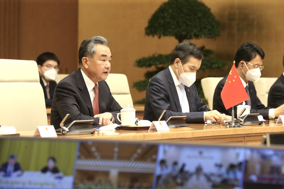 Ủy viên Quốc vụ, Bộ trưởng Ngoại giao Trung Quốc Vương Nghị phát biểu khai mạc Phiên họp lần thứ 13 Ủy ban Chỉ đạo hợp tác song phương Việt Nam-Trung Quốc. (Ảnh: Lâm Khánh/TTXVN)