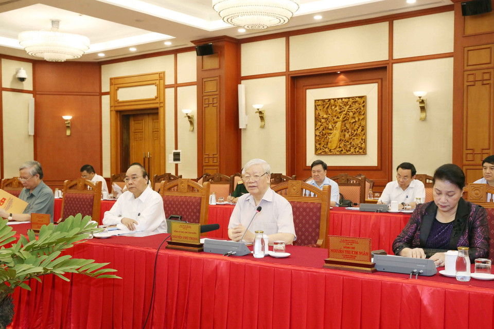 Tổng Bí thư, Chủ tịch nước Nguyễn Phú Trọng chủ trì buổi làm việc. (Ảnh: Phương Hoa/TTXVN)